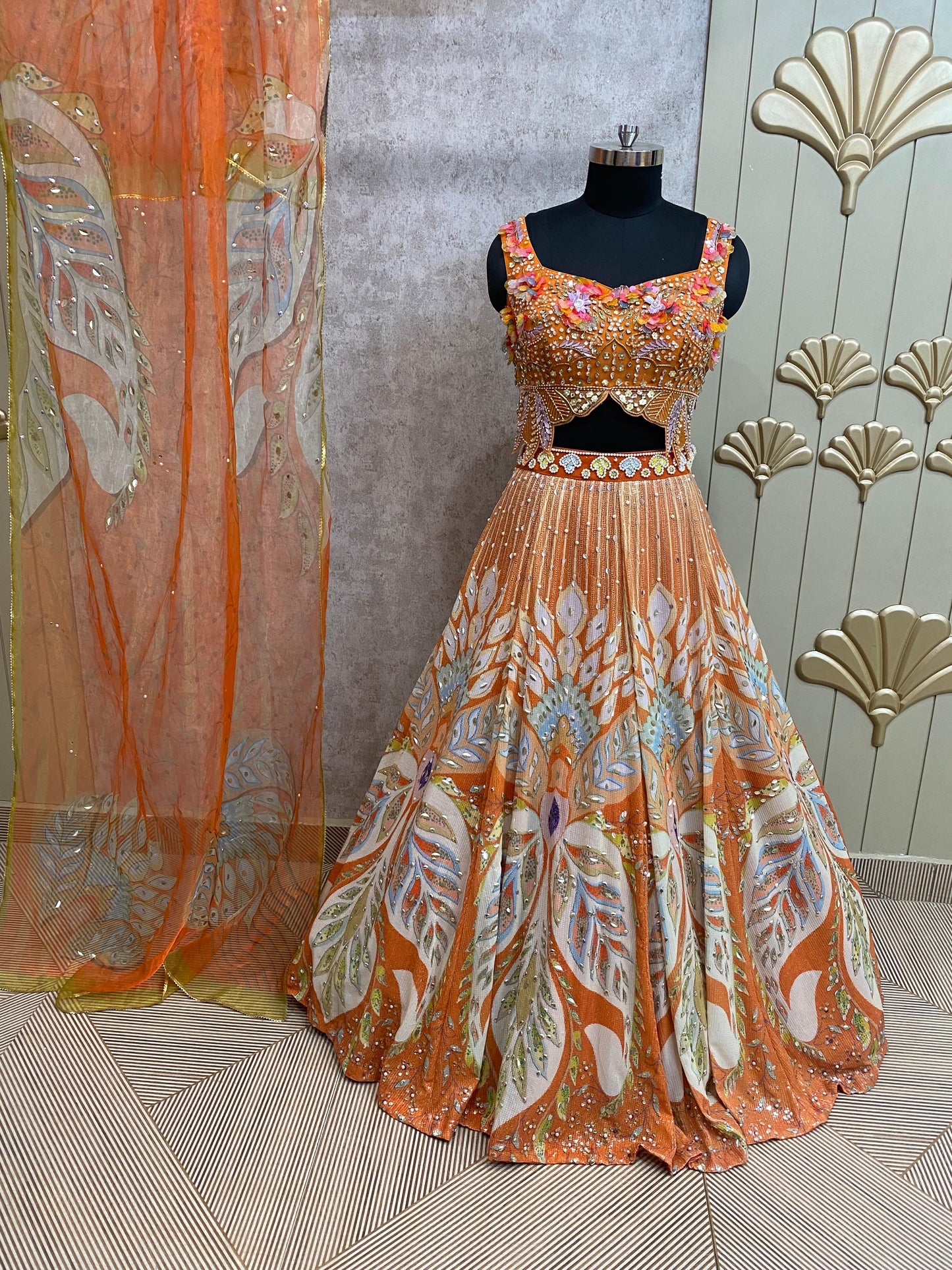 Peach crop top lehenga