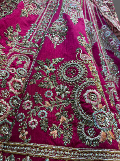 Designer rani pink double dupatta bridal Lehenga Delhi Chandni Chowk