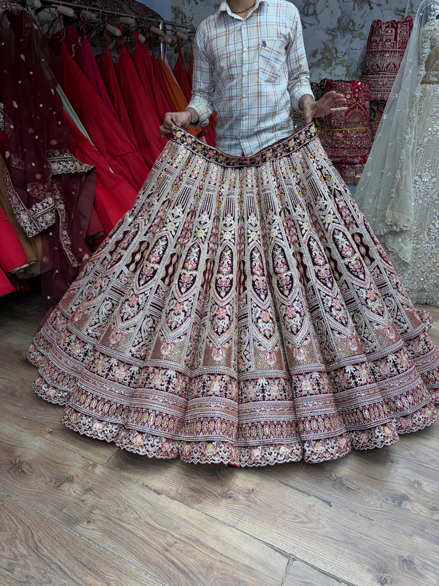 Dark Maroon Ball Bridal Lehenga