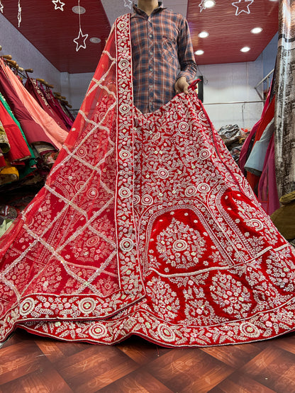 Gorgeous maroon pure handwork zardozi dabka lehenga