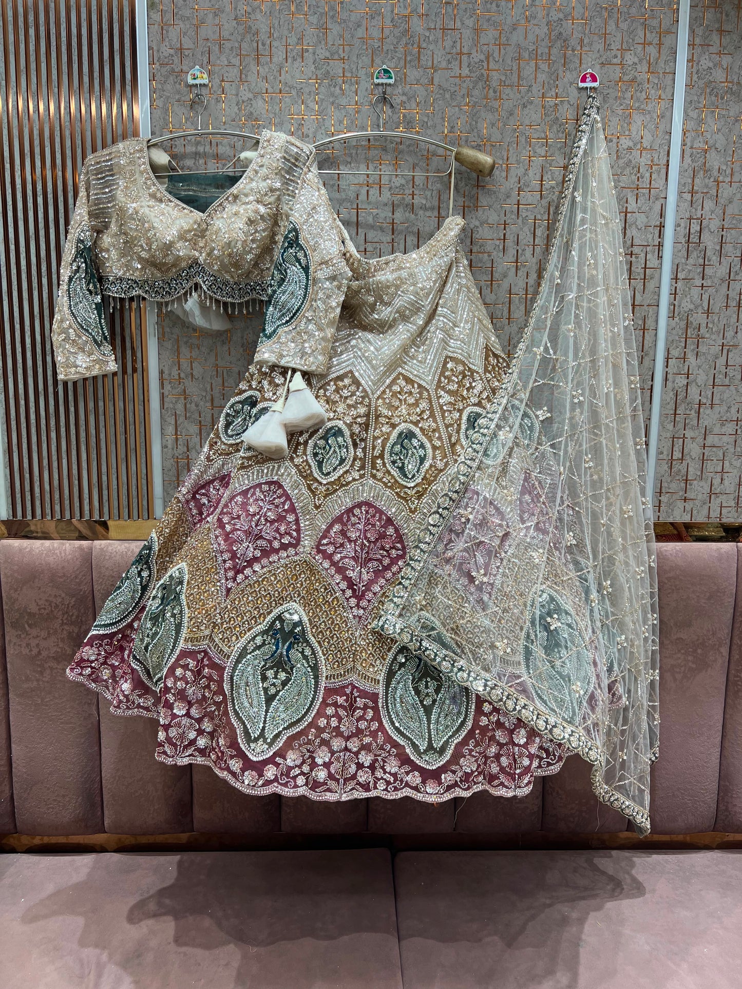 Golden Multicolour Crop Top Lehenga