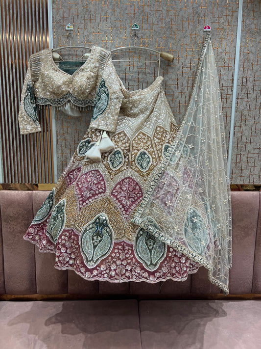 Golden Multicolour Crop Top Lehenga
