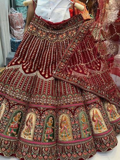 Figure Ball Pattern maroon doli barat lehenga
