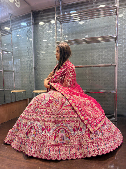 Glamorous red rani pink peacock bridal Lehenga