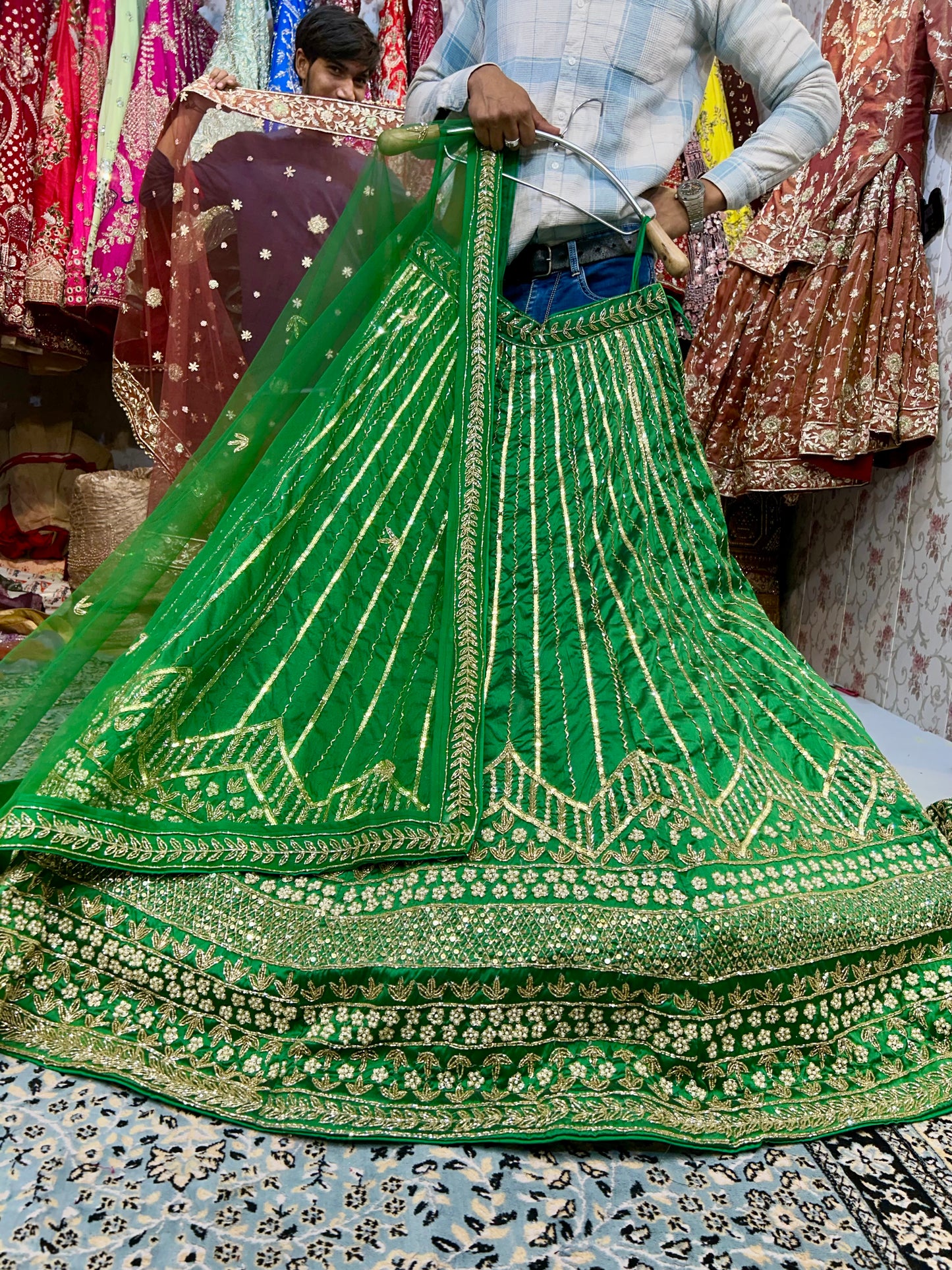 Fabulous green sequence handwork lehenga