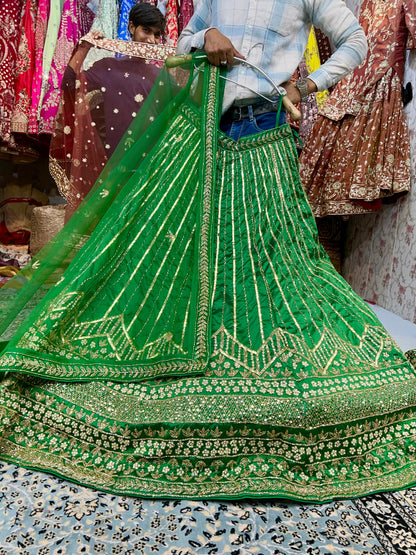 Fabulous green sequence handwork lehenga