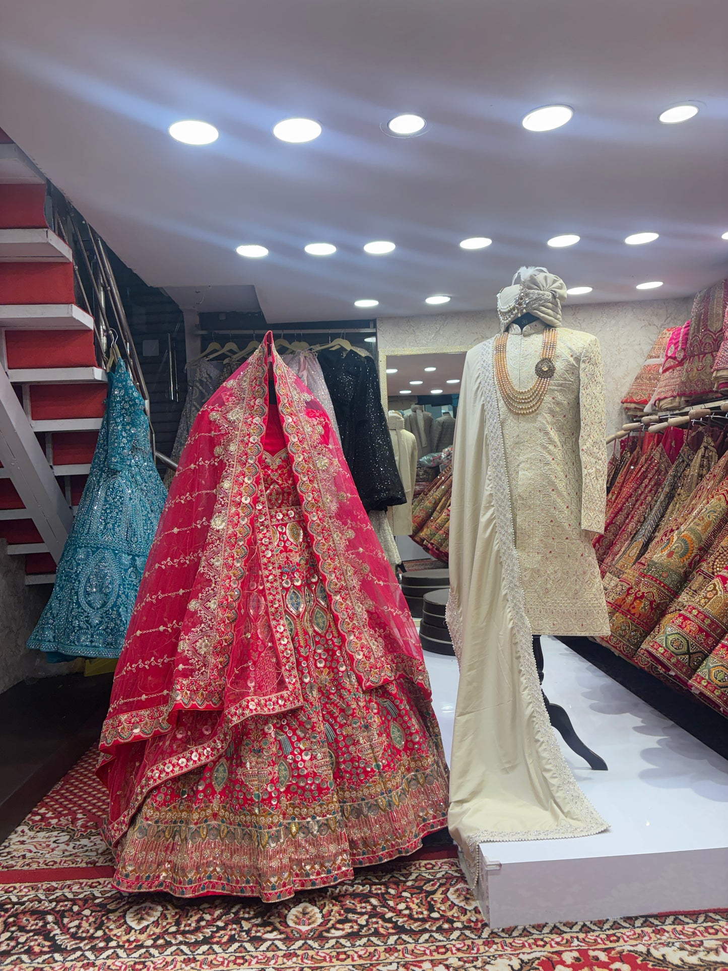 Pretty bridal peacock Lehenga sherwani combo