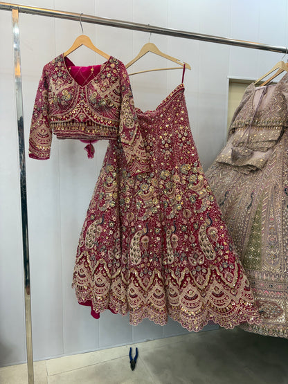 Stunning Rani pink peacock crop top Lehenga