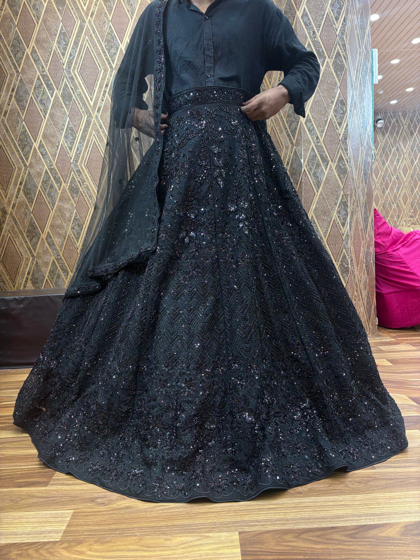 Pleasing Z black Handwork Sequence Lehenga
