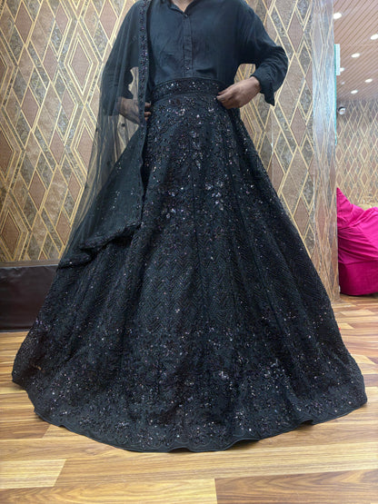 Pleasing Z black Handwork Sequence Lehenga