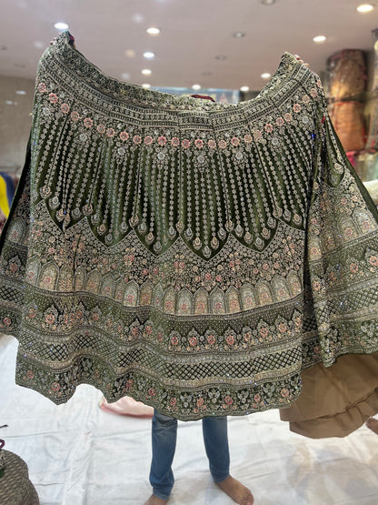 Preciosa y famosa lehenga jhumka verde pistacho