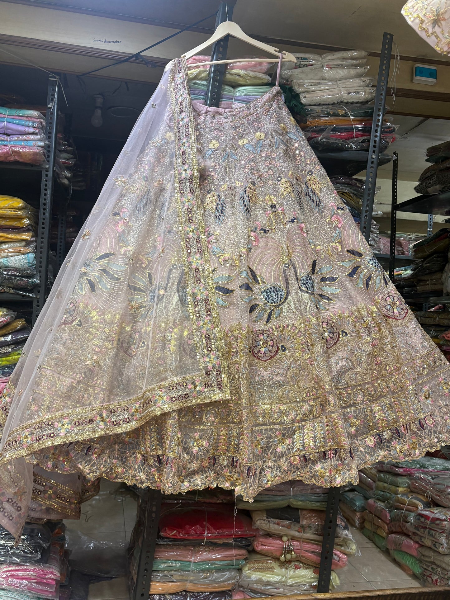 Lavishing pink peacock Crop Top Lehenga