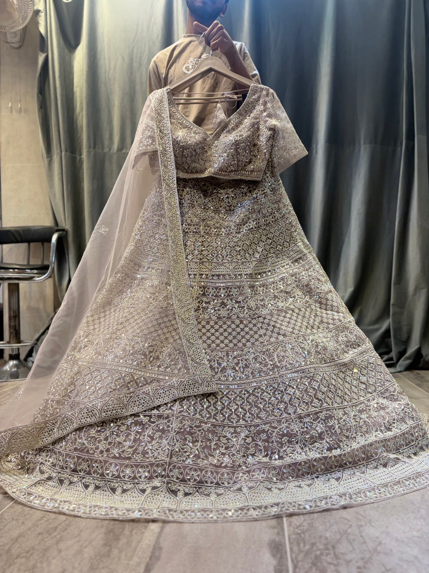 Awesome Beige baby pink Crop top Lehenga