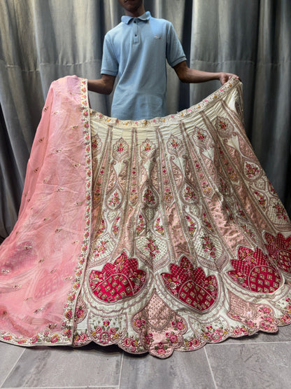 Tremendous White pink Crop Top Lehenga