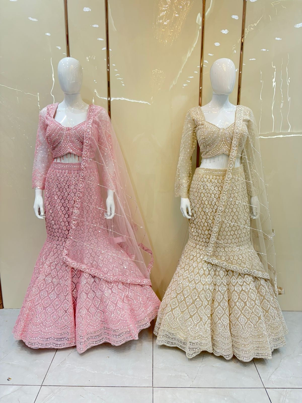 Pink golden Crop top Lehenga