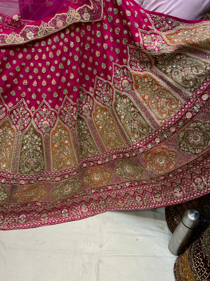 Dark pink handwork bridal Lehenga