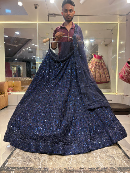 Gorgeous navy blue on blue monotone Lehenga
