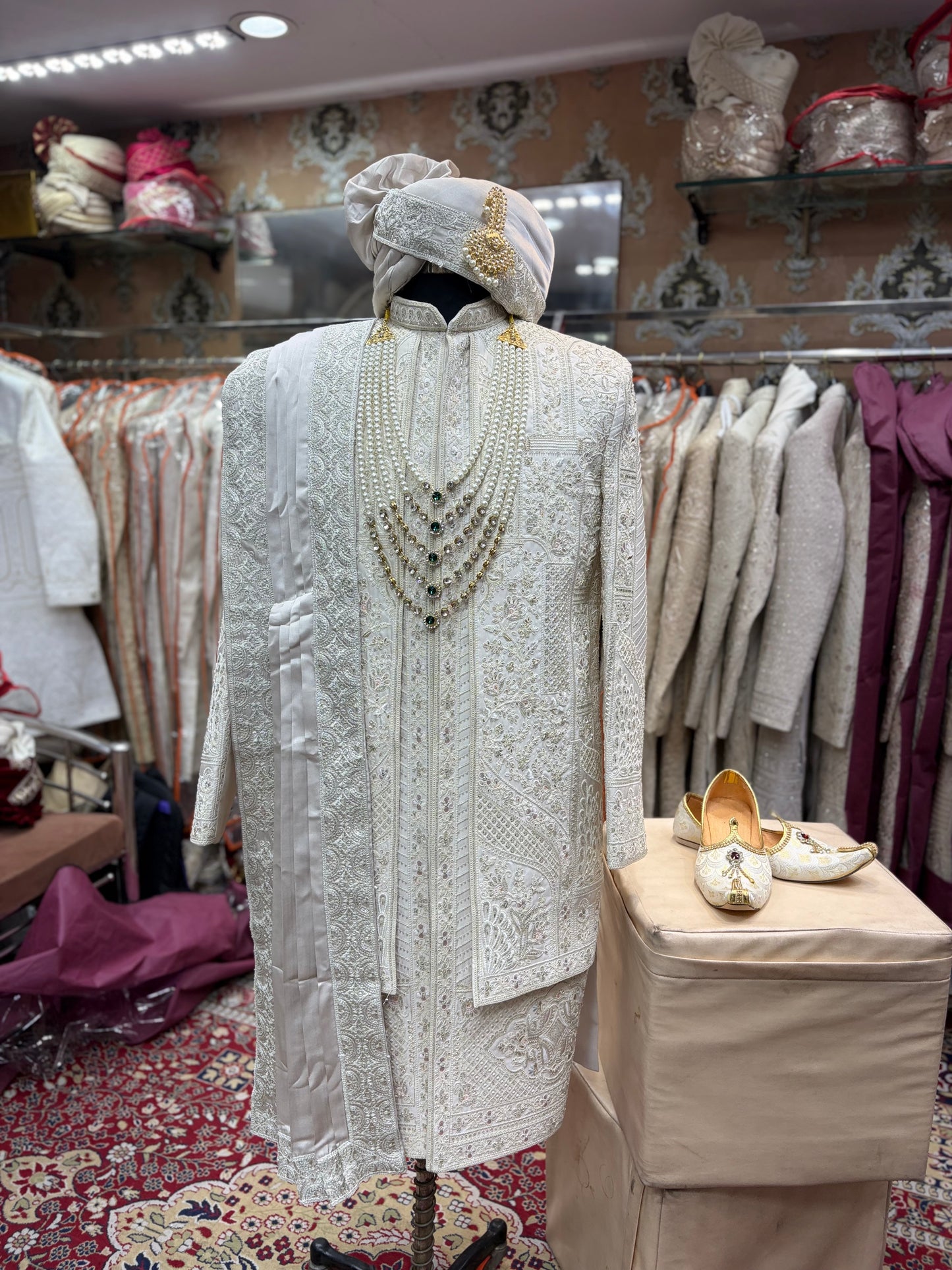 Heavy white sherwani