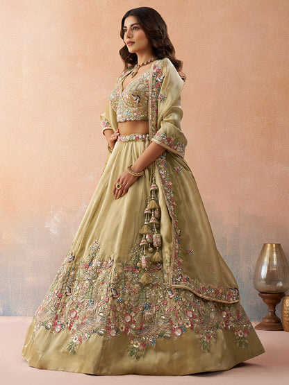 Beige golden- Tissue Sequinned with Zarkan Embroidered Lehenga 6298