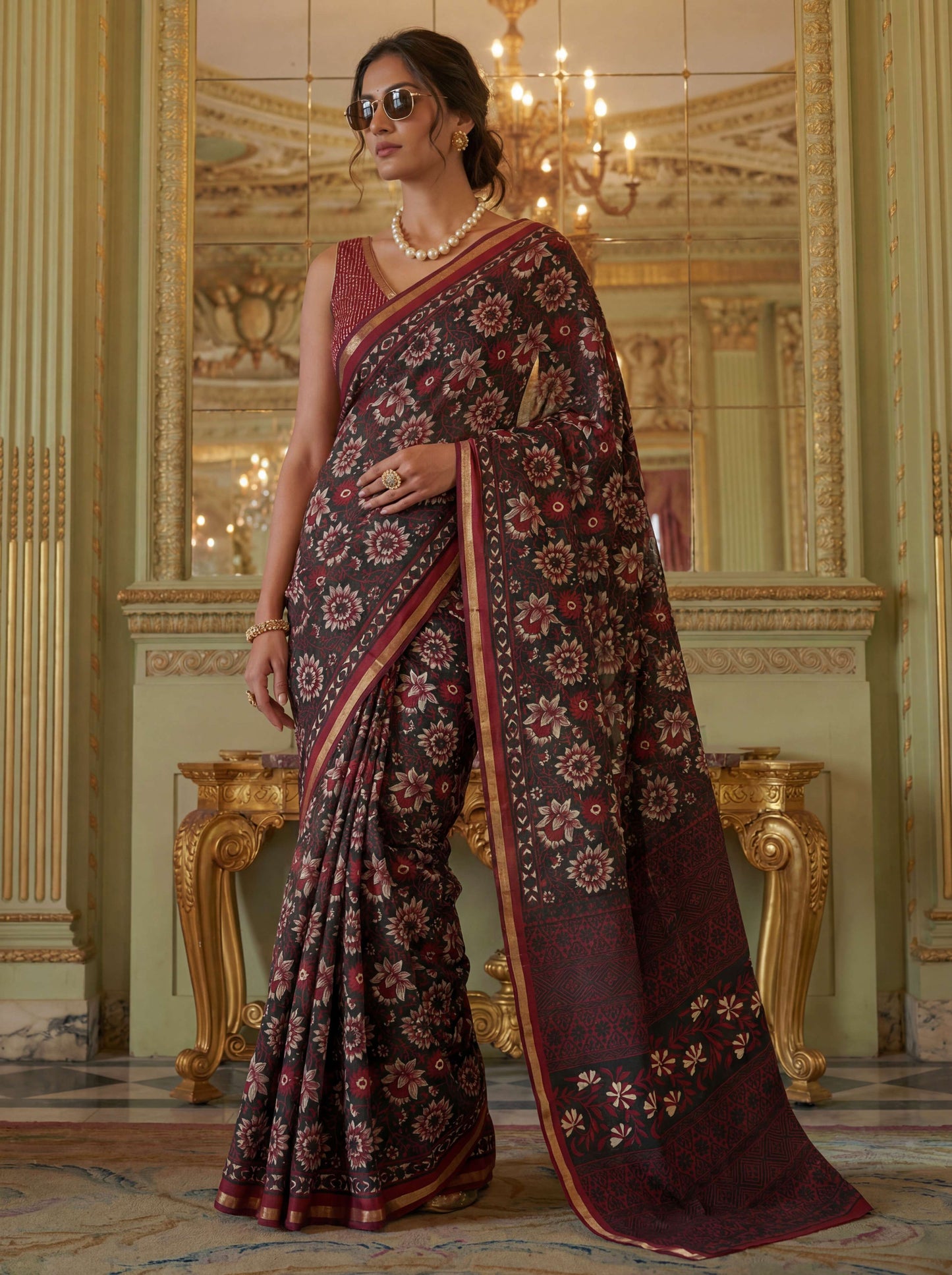 Black Red Poly Viscose Fabric Saree 6178-03 - Shopping World