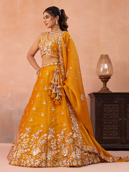 Mustard- Tissue Sequinned with Zari Embroidered Lehenga 6300