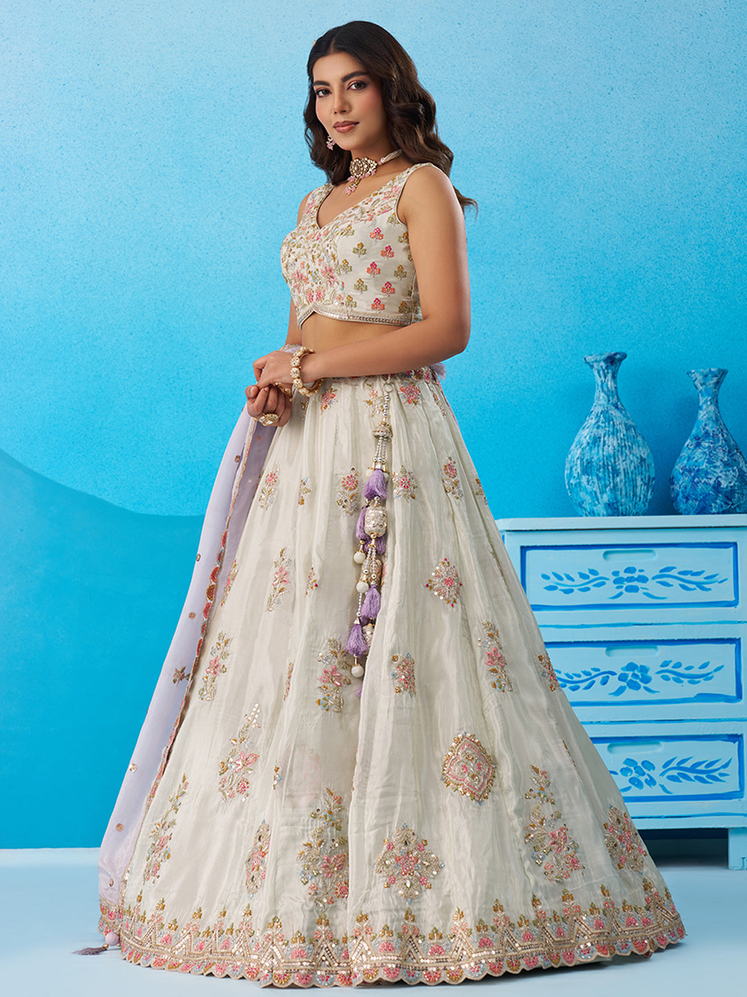 Limegreen- Tissue Sequinned & Zari Embroidered Lehenga 6132