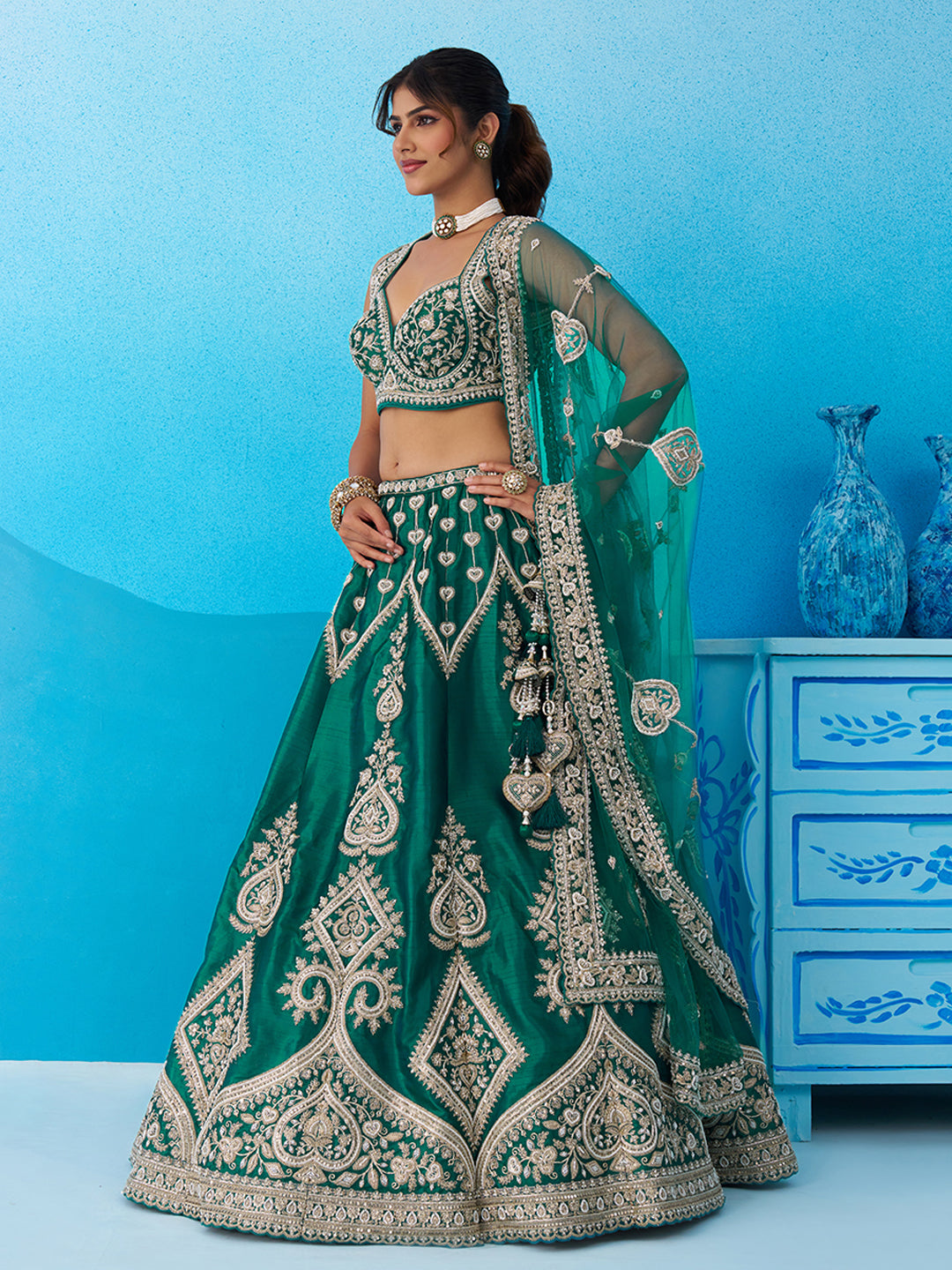 Green- Silk Beads & Sequins Embroidered Lehenga 6227
