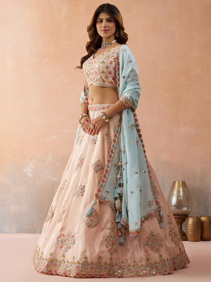 Peach copper- Tissue Sequined & Zari Embroidered Lehenga 6132