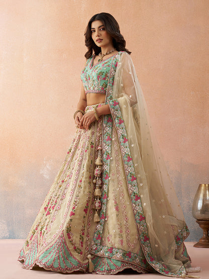 Cream- Tissue Sequins Embroidered Lehenga 6113