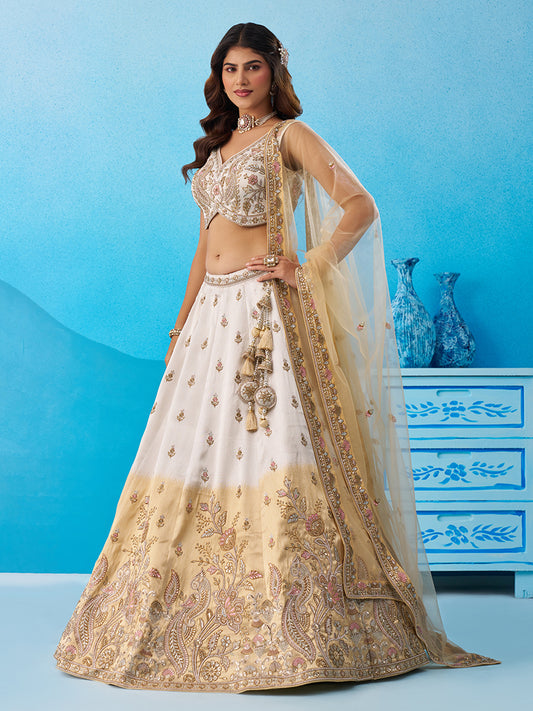 Tissue Beads & Sequins Embroidered Omber Beige and Cream Lehenga choli 6301