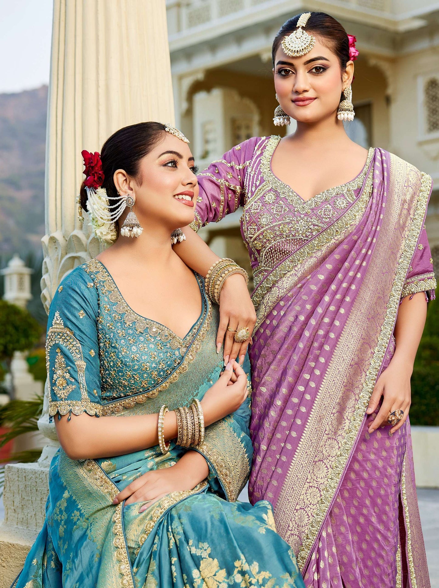 Blue Vicose Russian Fabric with Beads Work Saree 6362 - Shopping World