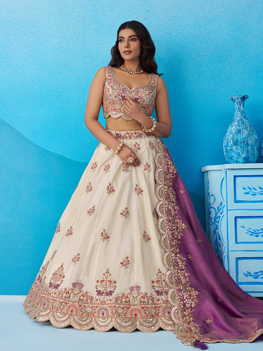 Cream- Tissue Sequins Embroidered Lehenga 6225
