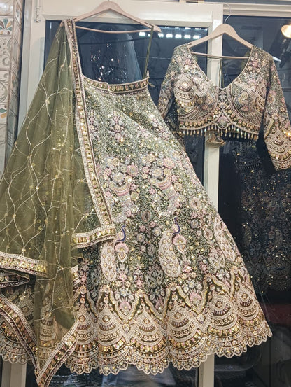 Glamorous purple peacock crop top lehenga