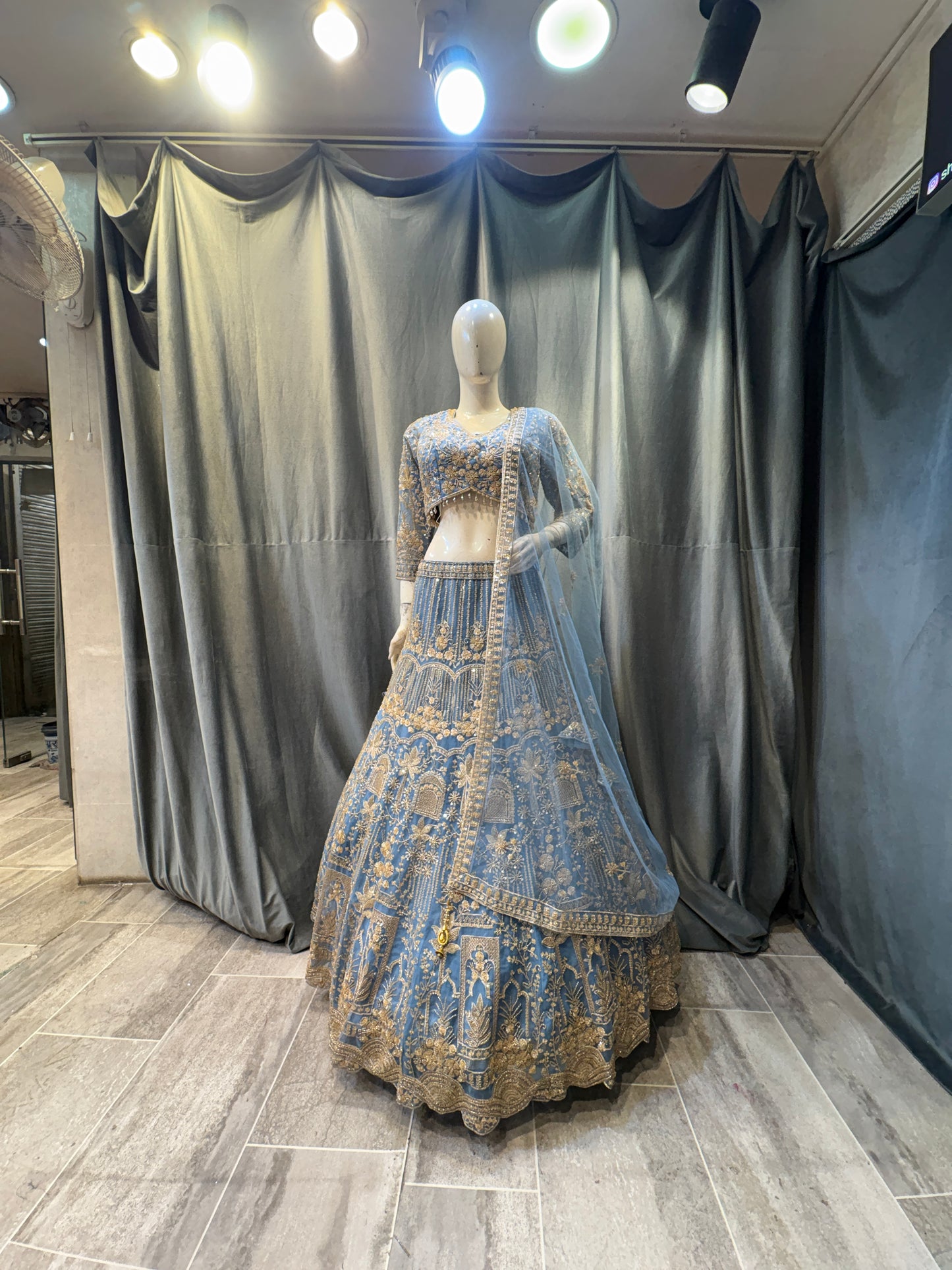 Khoobsurat Sky blue Crop Top Lehenga