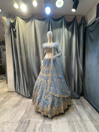 Khoobsurat Sky blue Crop Top Lehenga