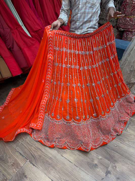 Rust Orange Mirror Work Lehenga