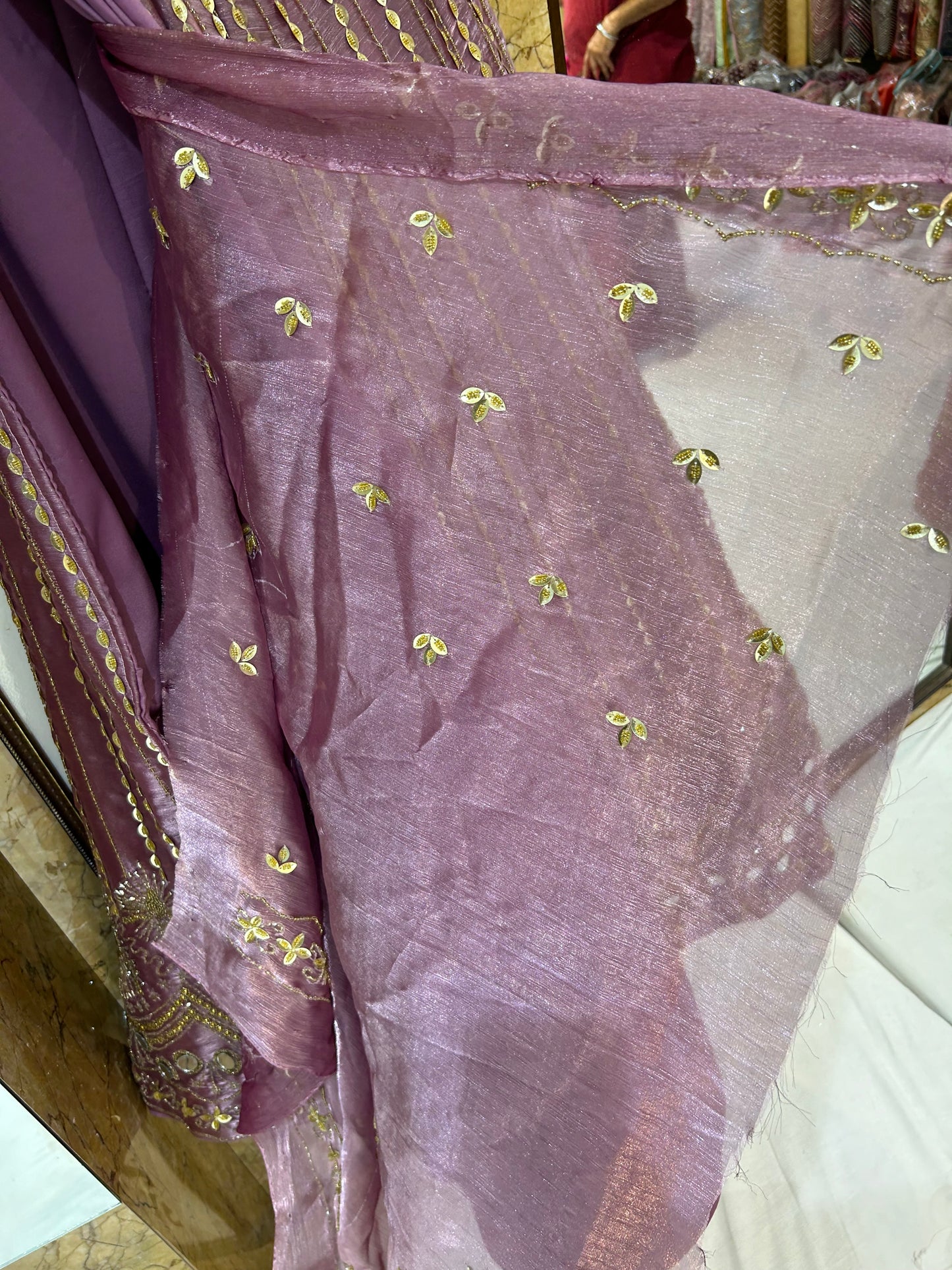 Pink onion Saturn mirror Lehenga