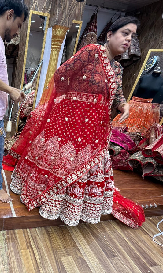 Red Doli Barat Heavy Ball Bridal Lehenga