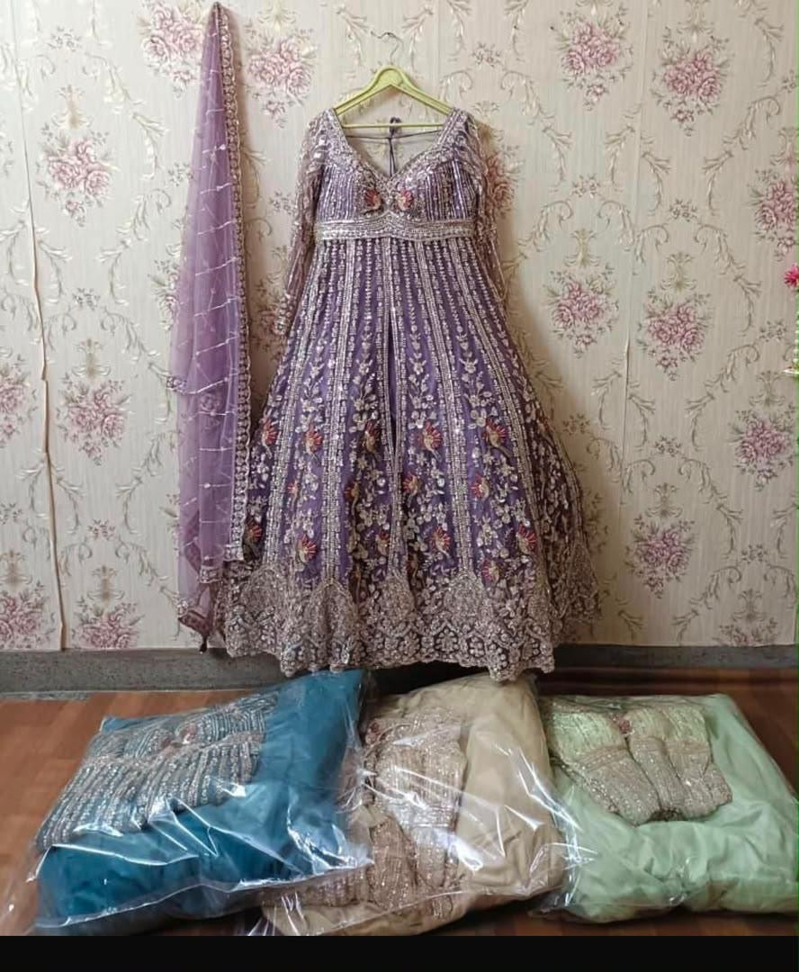 Purple color cream color green blue crop top Lehenga (Copy)