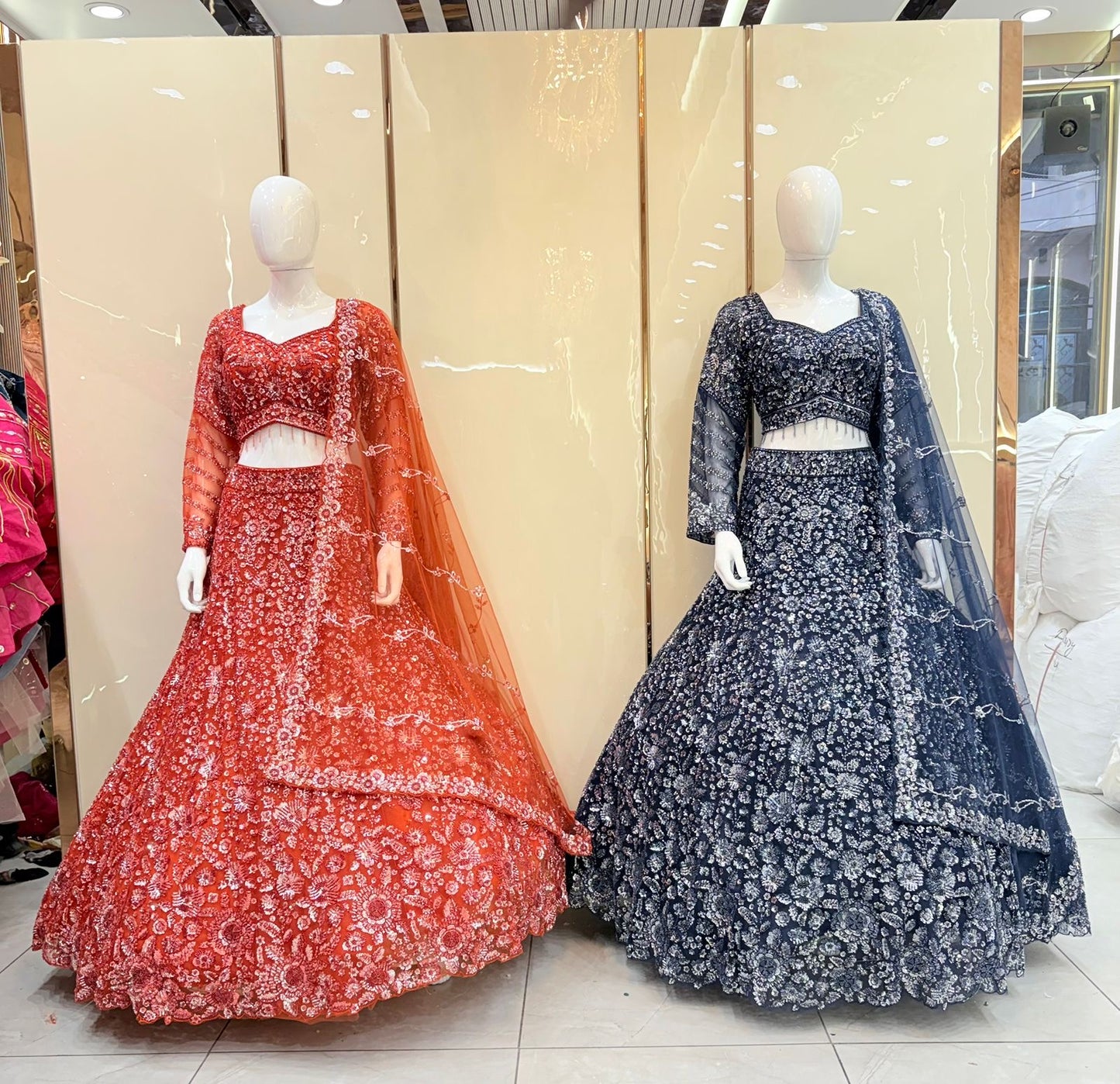 Blue orange Crop top Lehenga