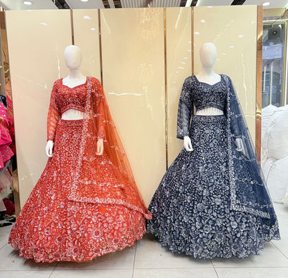 Blue orange Crop top Lehenga