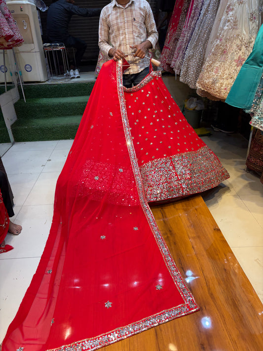 Red Mirror Work Lehenga