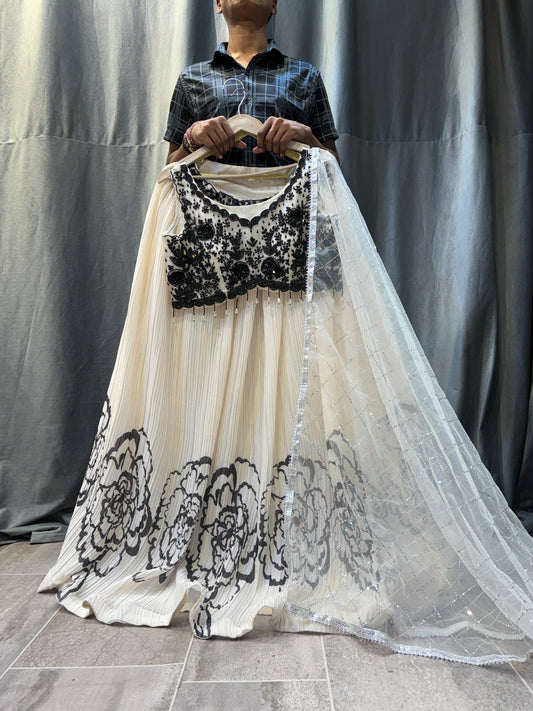 Beautiful white black crop top Lehenga