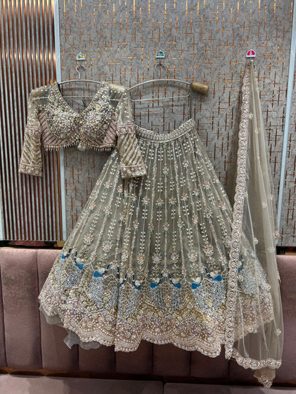 Silver Grey Crop Top Lehenga