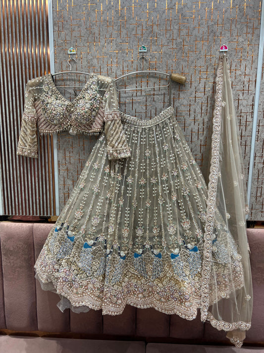 Silver Grey Crop Top Lehenga