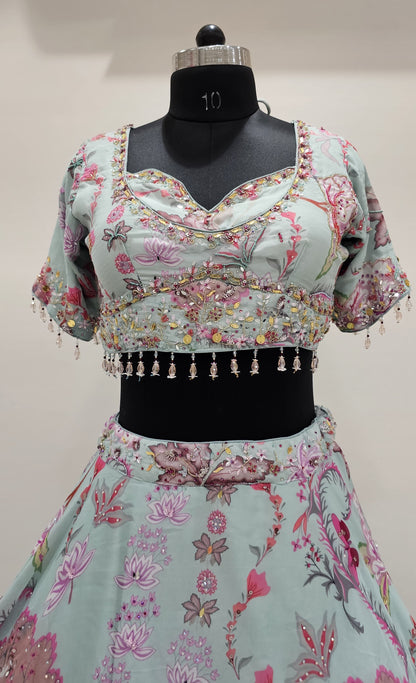 Sky Blue Crop Top Lehenga