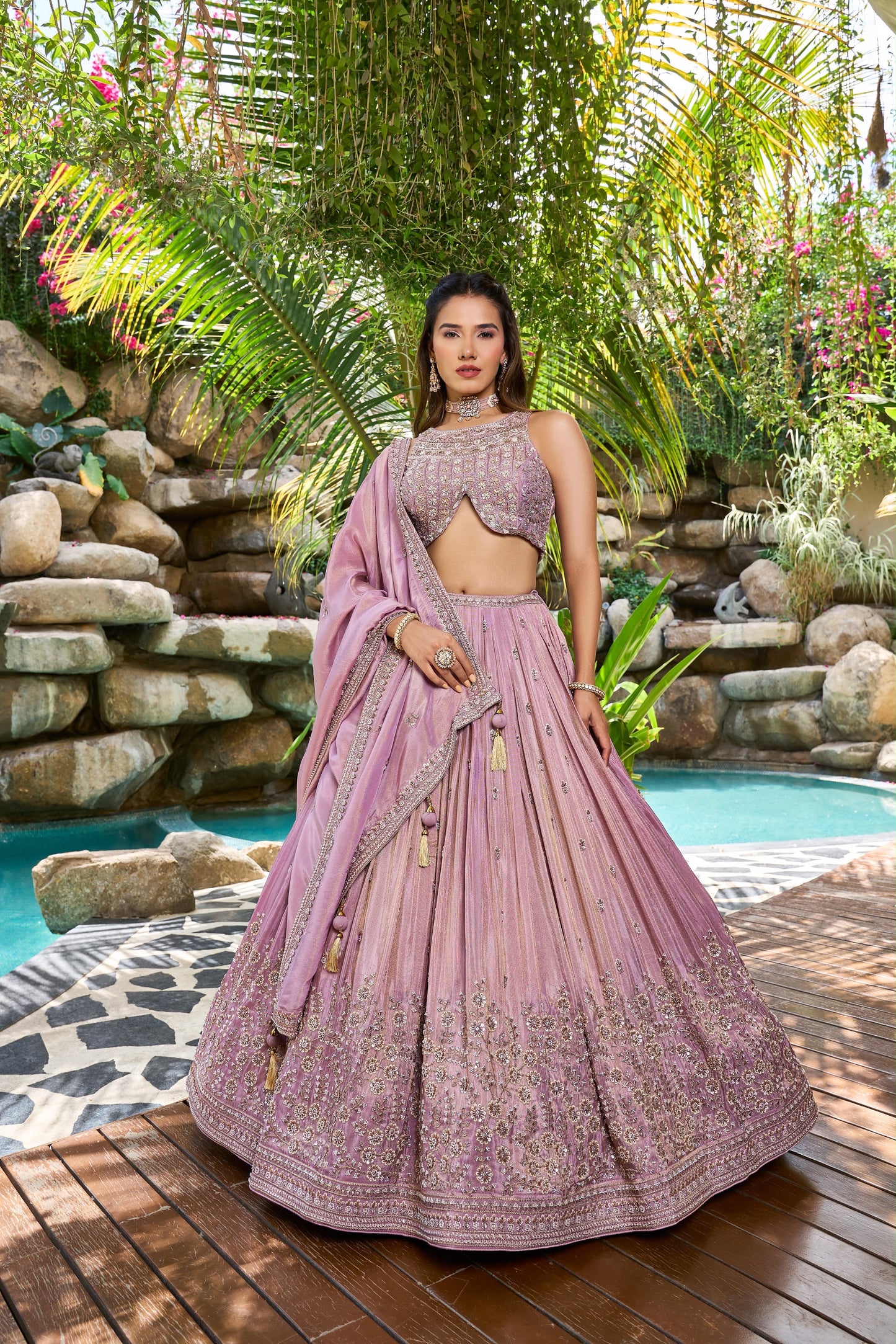 Pink Designer Crop Top Lehenga