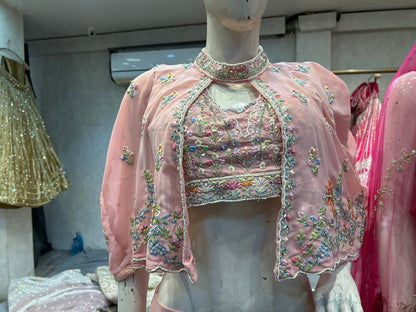 Attractive pink crop top lehenga