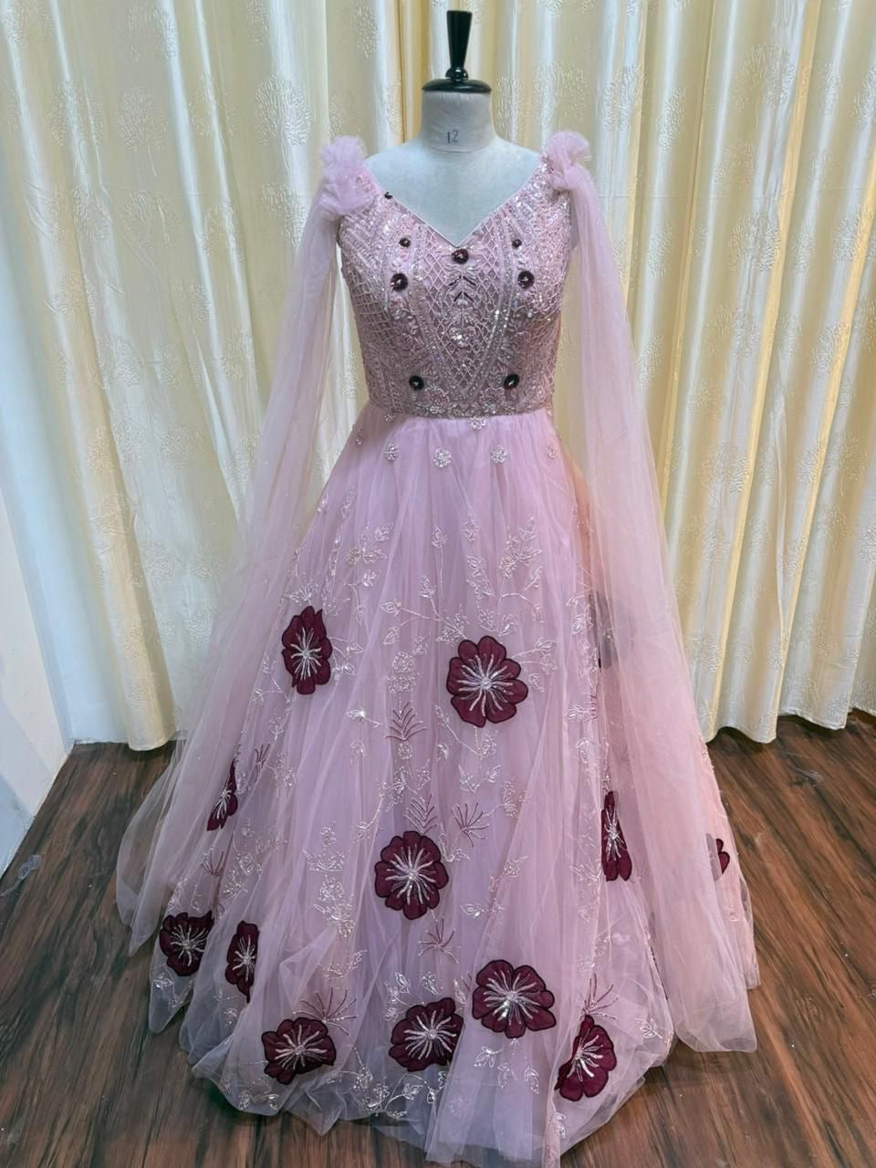 Baby pink brown mint green golden gown Lehenga
