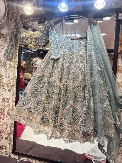 Charming grey blue crop top Lehenga